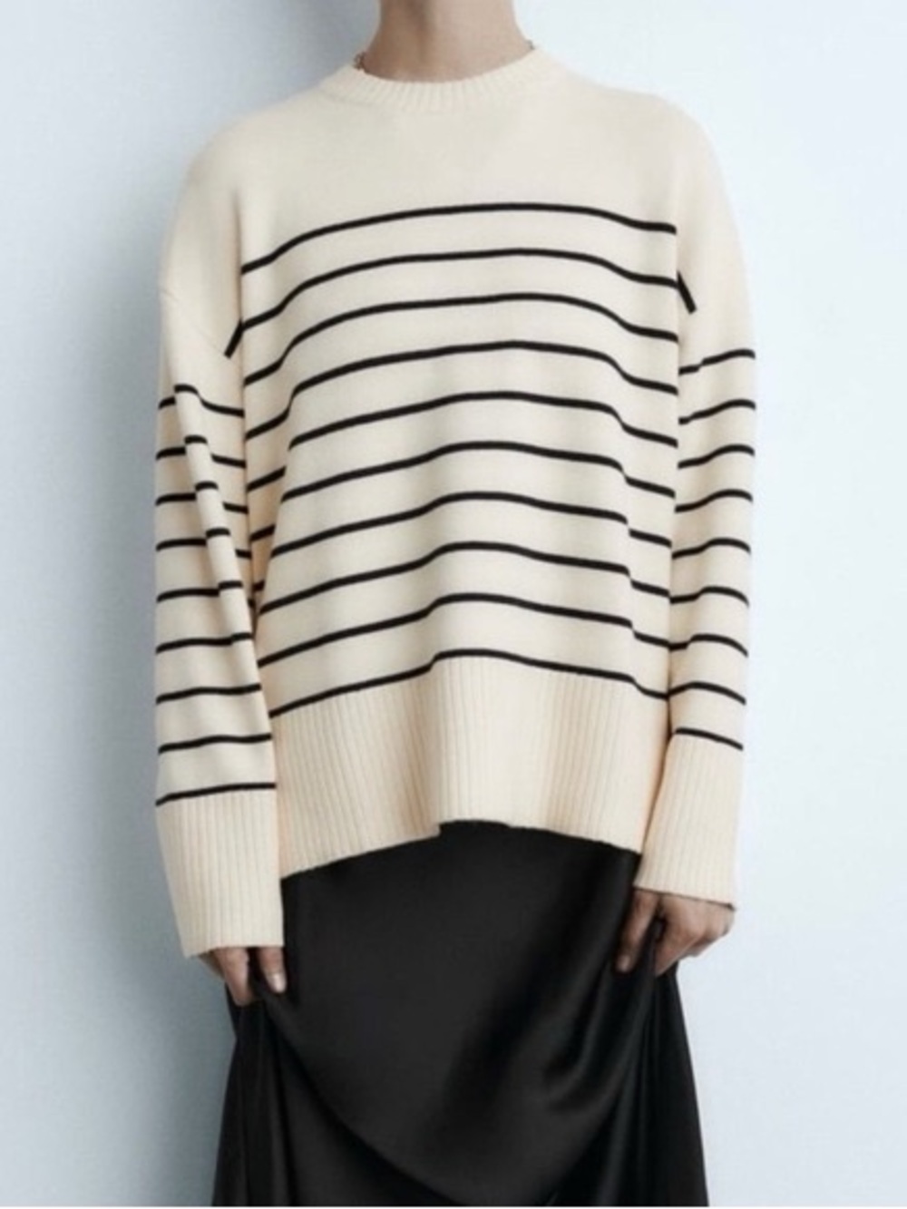Zara Striped Cream Crewneck Sweater